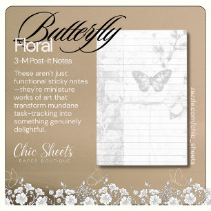 Shabby Chic Black & White Butterfly Floral 3M  Post-it Notes