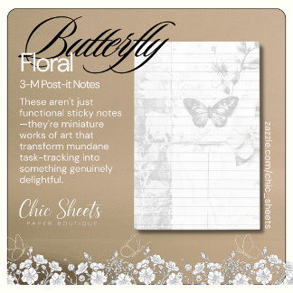 Shabby Chic Black & White Butterfly Floral 3M Post-it Notes