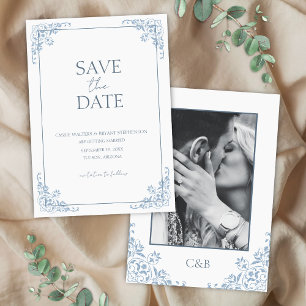 Shabby Chic Blue and White Minimal Save the Date Invitation