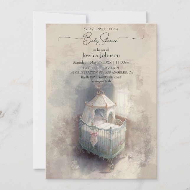 Shabby Chic Blue baby crib Baby Shower Invitation (Front)