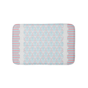 Shabby Chic Blue & Pink Damask Bath Mat