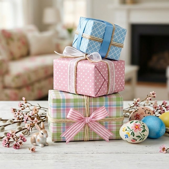 Shabby Chic Blue Pink Green Stripes Pattern Wrapping Paper Sheet (Creator Uploaded)