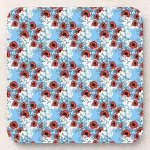 Shabby chic blue red floral flower print by LeahG Coaster