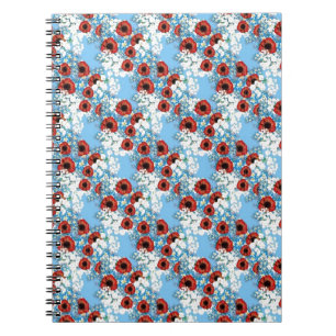 Shabby chic blue red floral flower print by LeahG Notebook