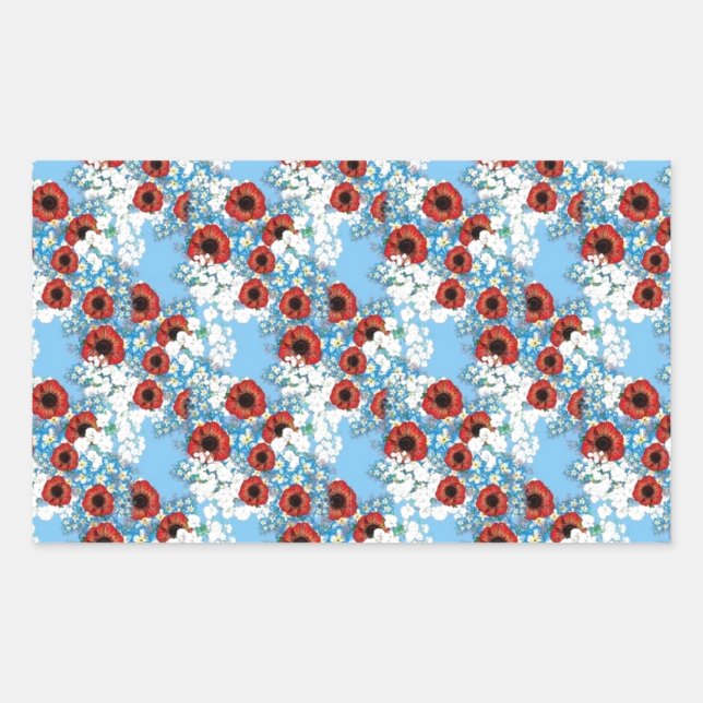 Shabby chic blue red floral flower print by LeahG Rectangular Sticker (Front)