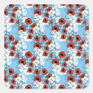 Shabby chic blue red floral flower print by LeahG Square Sticker