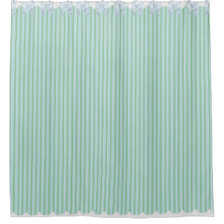 Shabby Chic Blue & Teal Striped w Bows & Lace Shower Curtain