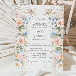 Shabby Chic Blush Blue White Floral Flower Wedding Invitation