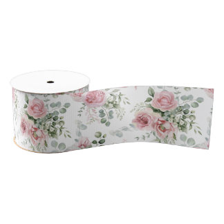 Shabby Chic Blush Pink Roses Eucalyptus Greenery Grosgrain Ribbon