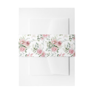 Shabby Chic Blush Pink Roses Eucalyptus Greenery Invitation Belly Band