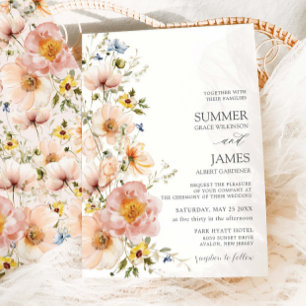 Shabby Chic Blush Pink Wildflower Floral Wedding  Invitation