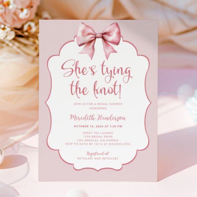 Shabby Chic Bow She's Tying the Knot Bridal Shower Invitation (Creator Uploaded)