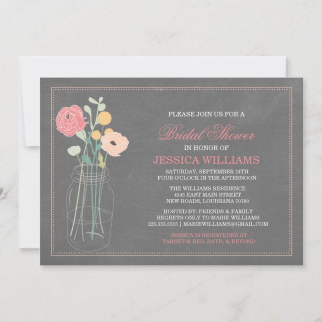 Shabby Chic Bridal Shower | Coral Invitation (Front)