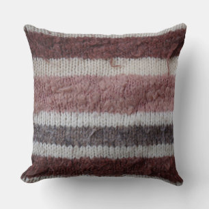 shabby chic brown and biege stripes knitted cushion