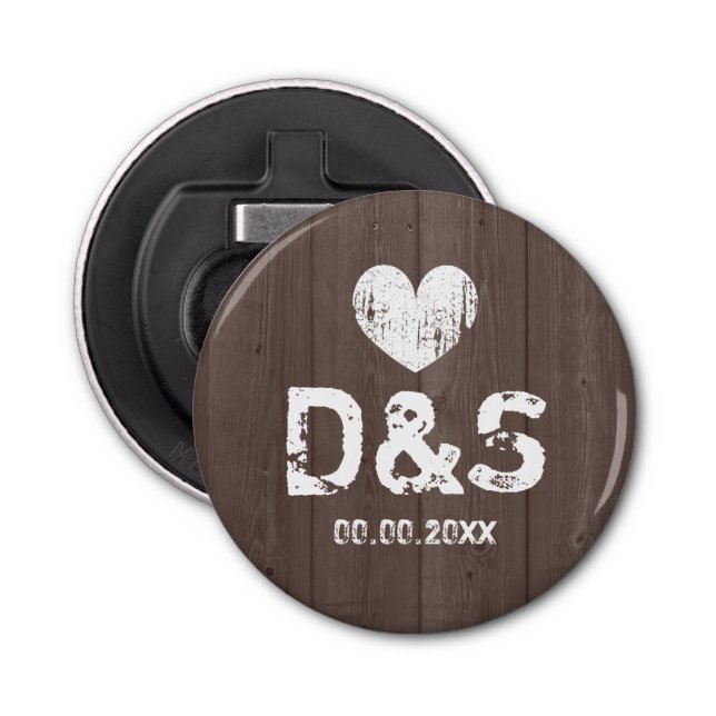 Shabby chic brown wood grain bottle opener magnet (Front)