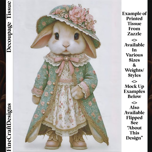 Shabby Chic Bunny in Floral Dress EV6R Decoupage Tissue Paper (Creator Uploaded)