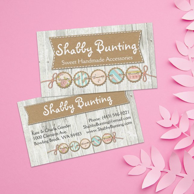 Shabby Chic Bunting on Rustic White Painted Wood Business Card (Creator Uploaded)