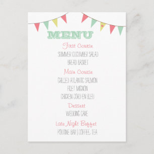 Shabby Chic Bunting Wedding Menu Pink and Mint Postcard