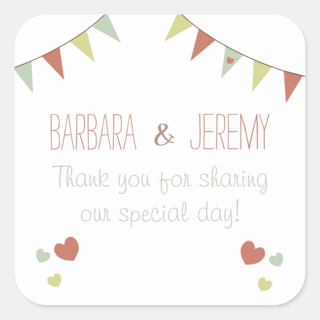 Shabby Chic Bunting Wedding Sticker (Front)