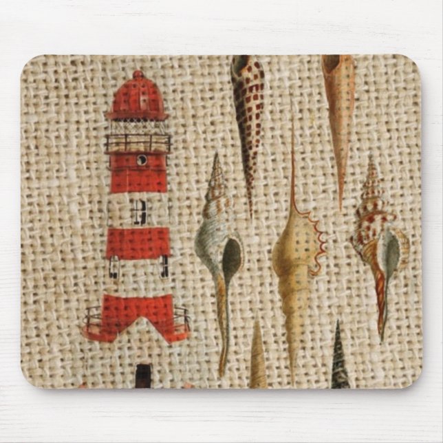 shabby chic burlap coastal seashell lighthouse mouse pad (Front)