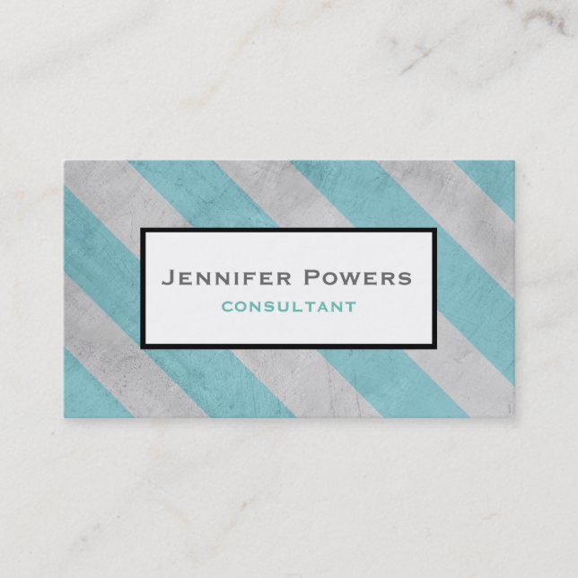 shabby chic business card teal and grey stripes (Front)