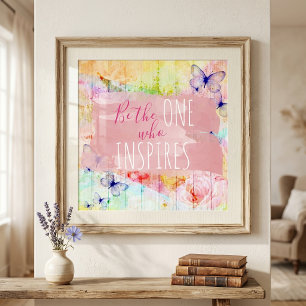 Shabby Chic Butterflies & Roses on Barn Wood Quote Poster