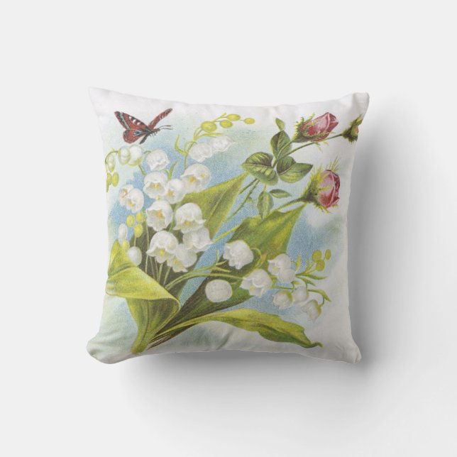 Shabby Chic Butterfly, Roses & Lily of the Valley Cushion (Front)