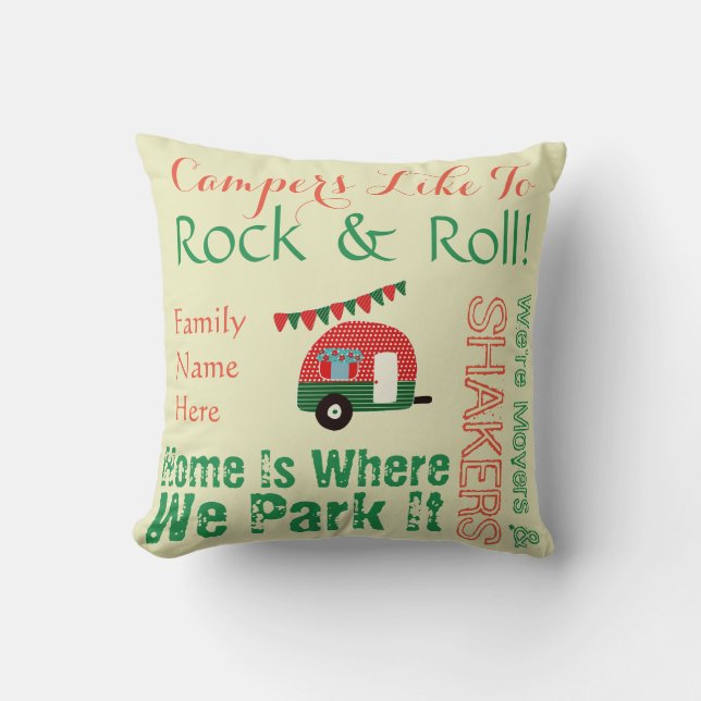 Shabby Chic Camping Campervan Quotes Custom Retro Cushion (Front)