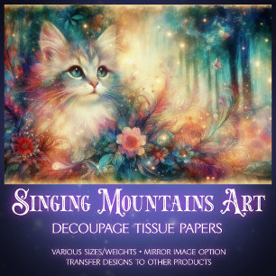 Shabby Chic Cat Among Wildflowers Decoupage Tissue Paper