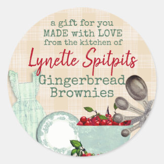 Shabby chic cherries apron from the kitchen of classic round sticker