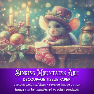 Shabby Chic Christmas Mouse and Stocking Decoupage Tissue Paper