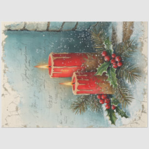 Shabby chic Christmas red candles holly berry Tissue Paper