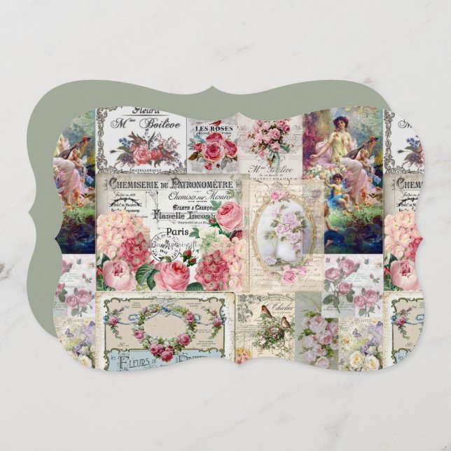 Shabby chic collage,country victorian,decoupage, b save the date (Front/Back)