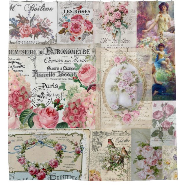 Shabby chic collage,country victorian,decoupage, b shower curtain (Front)