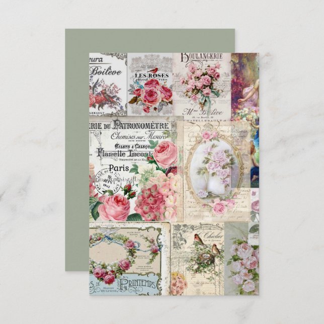 Shabby chic collage,country victorian,decoupage, b thank you card (Front/Back)