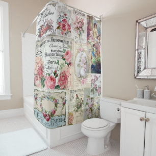 Shabby chic collage,country victorian,decoupage,mo shower curtain
