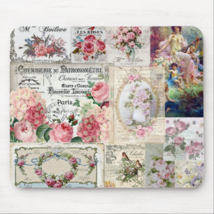 Shabby chic collage,country victorian,decoupage mouse pad