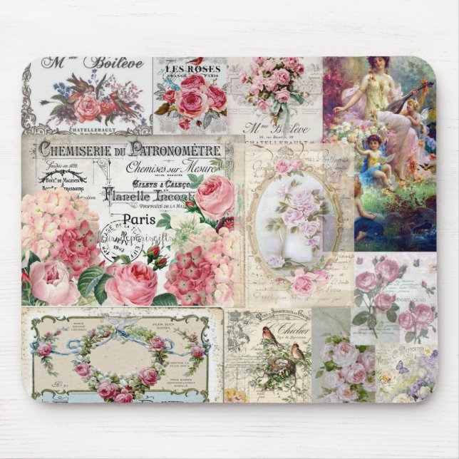 Shabby chic collage,country victorian,decoupage mouse pad (Front)