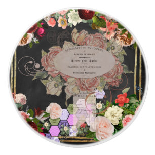 Shabby chic collage, French chic,country rustic,fl Ceramic Knob