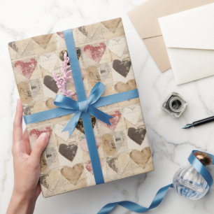 Shabby Chic Collage Hearts Wrapping Paper