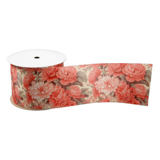 Shabby chic coral flowers satin ribbon