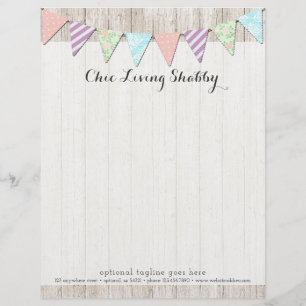 Shabby Chic Country Bunting on Rustic Painted Wood Letterhead Design