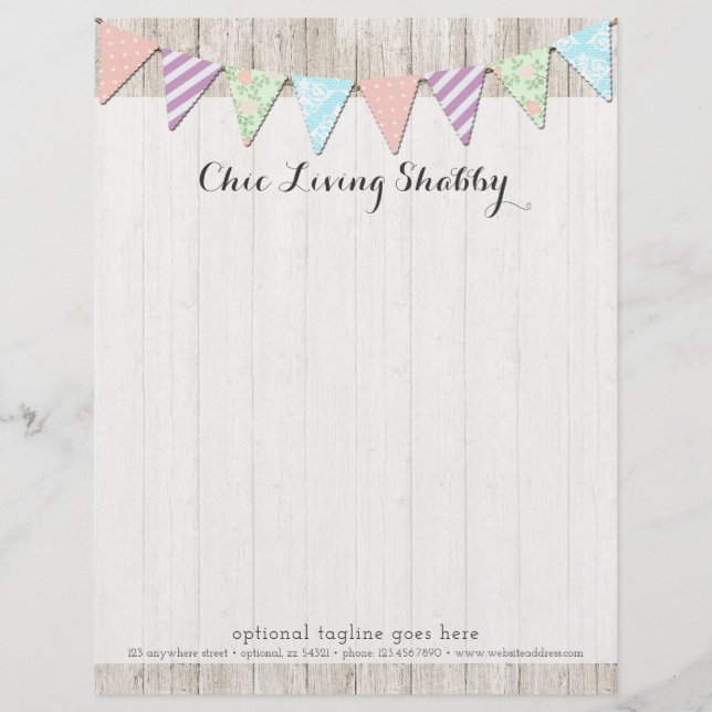 Shabby Chic Country Bunting on Rustic Painted Wood Letterhead Design (Front)