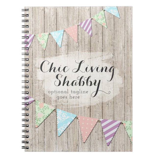 Shabby Chic Country Bunting on Rustic Painted Wood Notebook (Front)