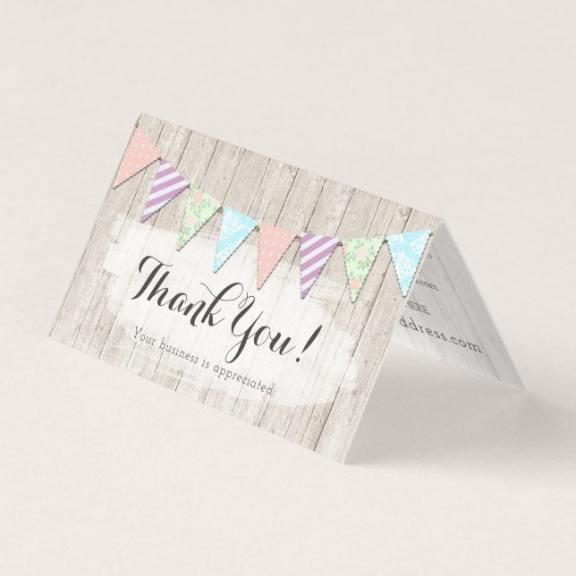 Shabby Chic Country Bunting Rustic Wood Thank You (Front)