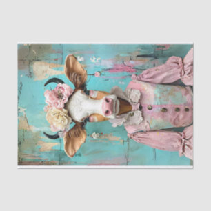 Shabby chic cow in soft pastel decoupage tissue paper