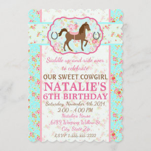 Shabby Chic Cowgirl Floral Pony Invitation