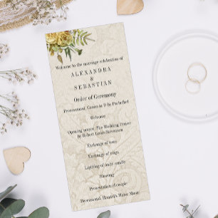Shabby Chic Cream Damask and Yellow Floral Wedding Program