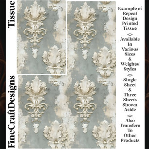Shabby Chic Cream & Grey Damask CV7 Decoupage Tissue Paper