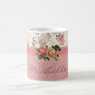 Shabby Chic Custom Name & Monogram Floral Coffee Mug